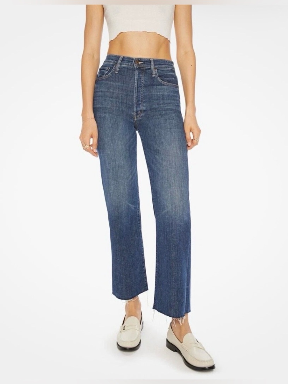 Mother The Rambler Ankle Fray Jeans in On Duty